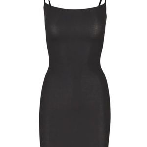 Black soft lounge slip dress skims